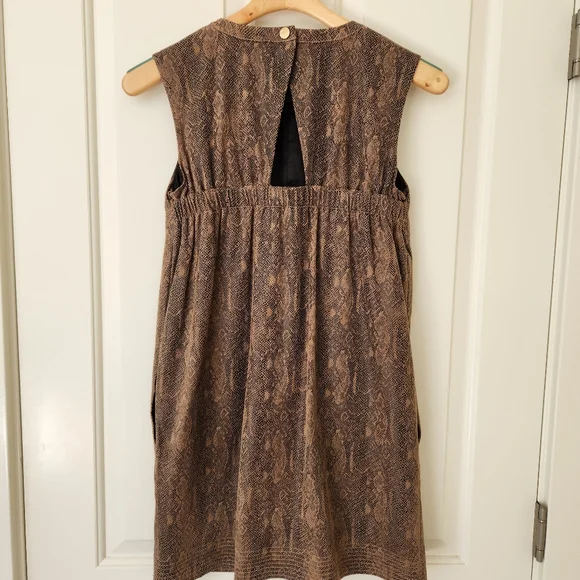 Edgy Snakeskin Print Mini Shift Dress Brown Sleeveless Soft Comfy Trendy Cute XS - Picture 3 of 16